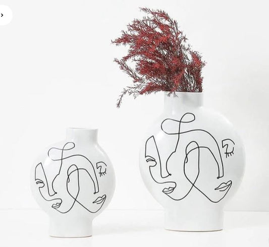 White & Black Hand-Painted Ceramic Vase