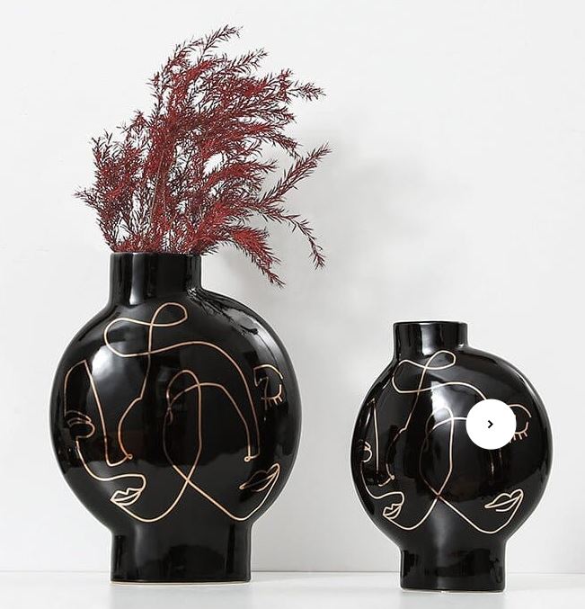White & Black Hand-Painted Ceramic Vase