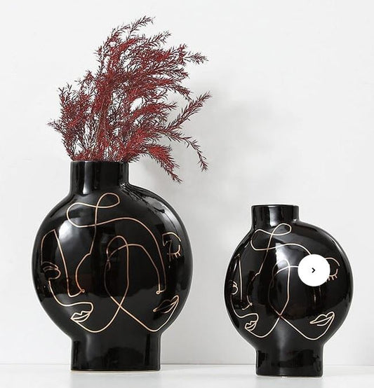 White & Black Hand-Painted Ceramic Vase