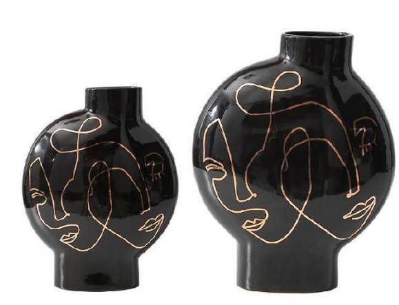 White & Black Hand-Painted Ceramic Vase