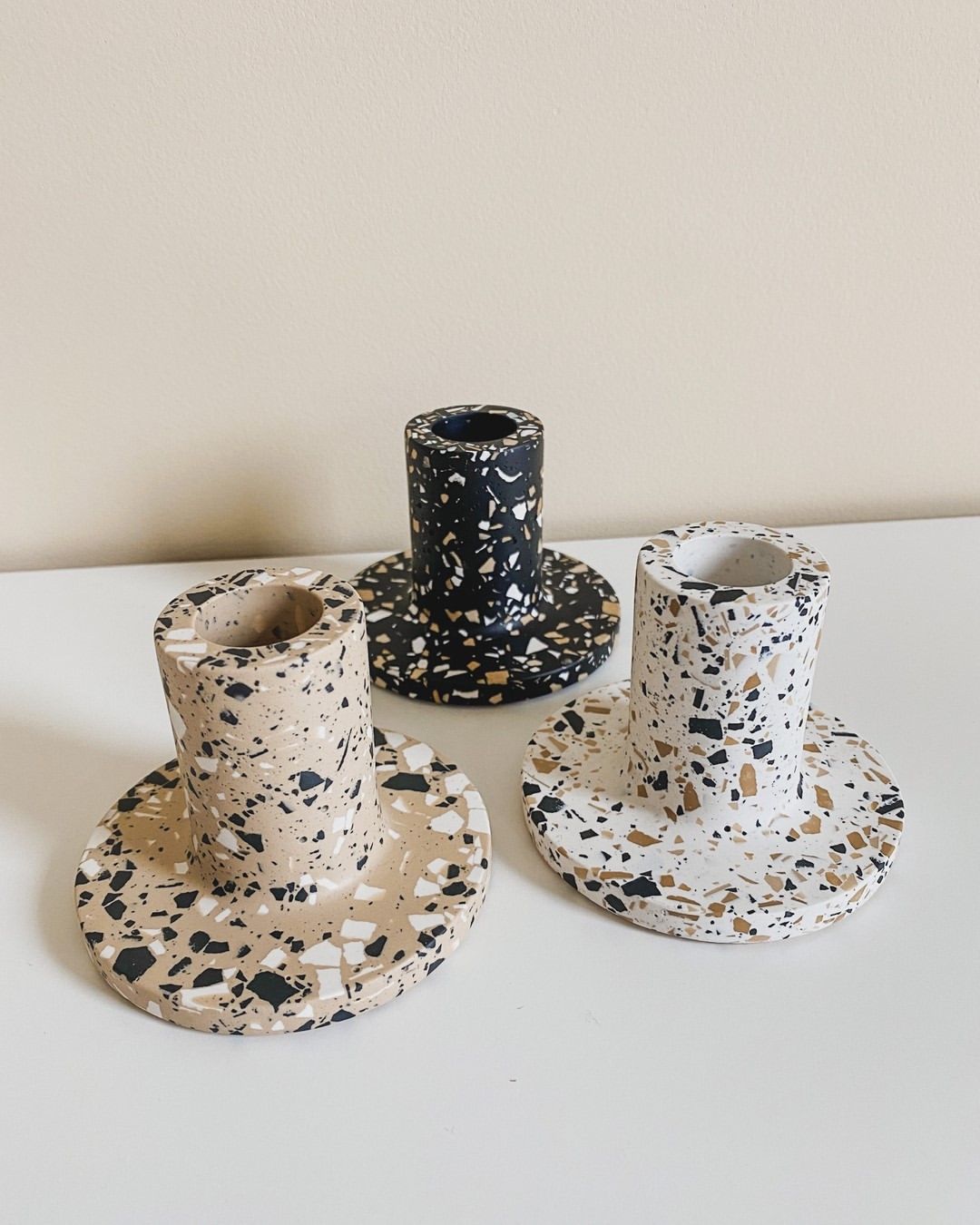 Black & White Terrazzo Stone Candle Holder